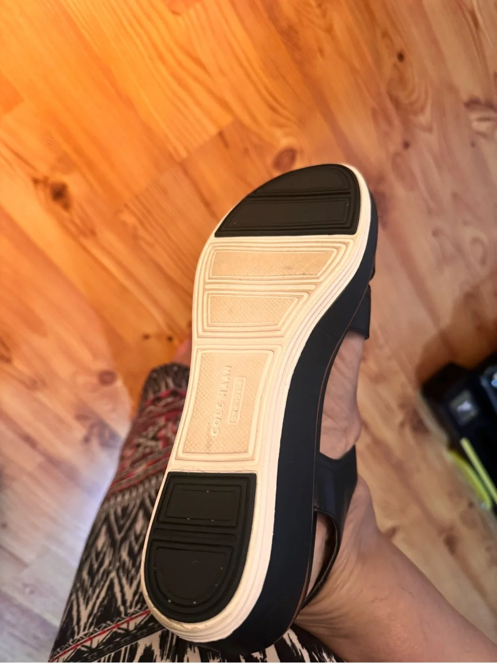 Cole Haan Black Leather Platform Slingback Sandal